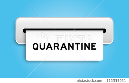 White coupon banner with word quarantine from machine on blue color background White coupon banner with word quarantine from machine on blue color background 113555931