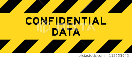 Yellow and black color with line striped label banner with word confidential data 113555943