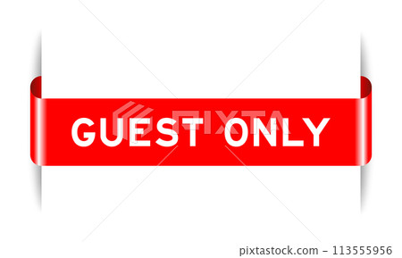 Red color inserted label banner with word guest only on white background 113555956