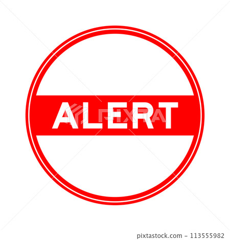 Red color round seal sticker in word alert on white background 113555982