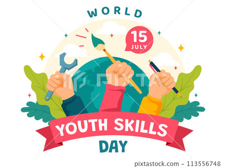 World Youth Skills Day Vector Illustration of People with Skills for Various Employment and Entrepreneurship in Flat Kids Cartoon Background Design 113556748