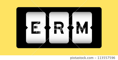 Black color in word ERM (Abbreviation of Enterprise risk management) on slot banner with yellow color background 113557596