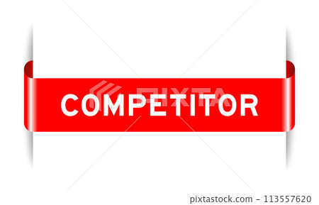 Red color inserted label banner with word competitor on white background 113557620