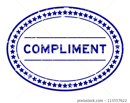 Grunge blue compliment word oval rubber seal stamp on white background 113557622