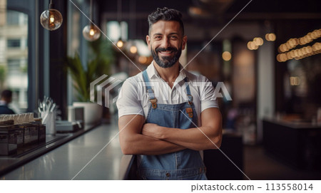 Smiling man working in Barista cafe 113558014