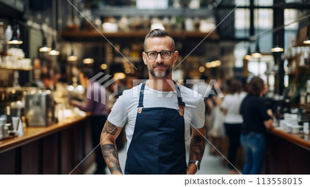 Smiling man working in Barista cafe Smiling man working in Barista cafe 113558015