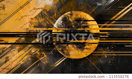 A Japanese-style abstract illustration, painted with black ink on a gold screen 113558276