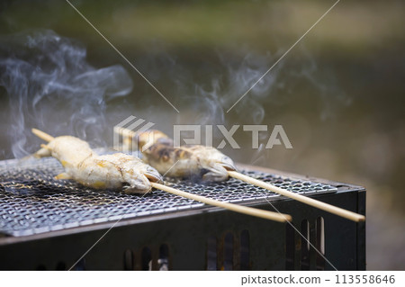 燒烤上鹽烤香魚的圖片 113558646