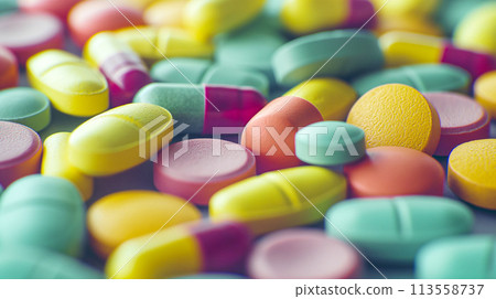 Colourful supplement medicine pills 113558737