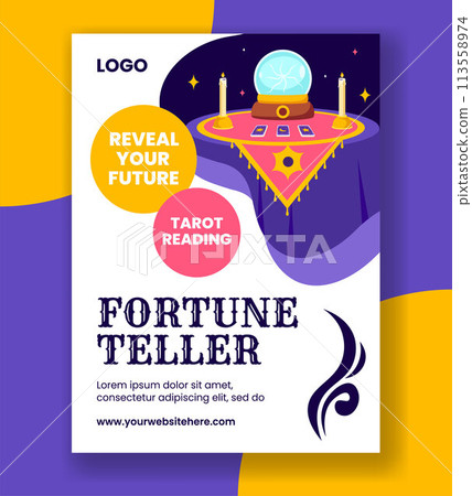 Fortune Teller Vertical Poster Flat Cartoon Hand Drawn Templates Background Illustration 113558974
