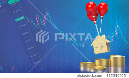 The house wood and balloons for property or building concept 3d rendering. The house wood and balloons for property or building concept 3d rendering. 113559025