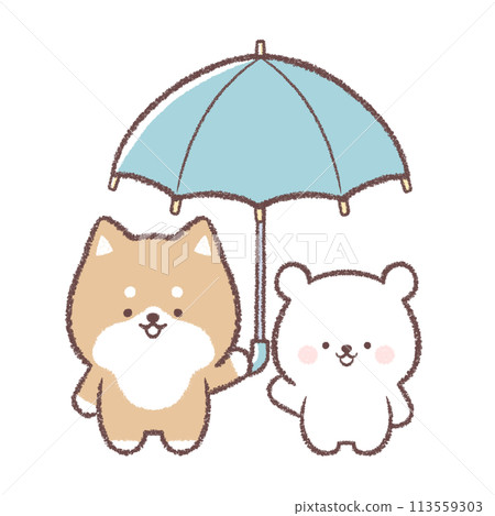 柴犬和小北極熊在傘下 113559303