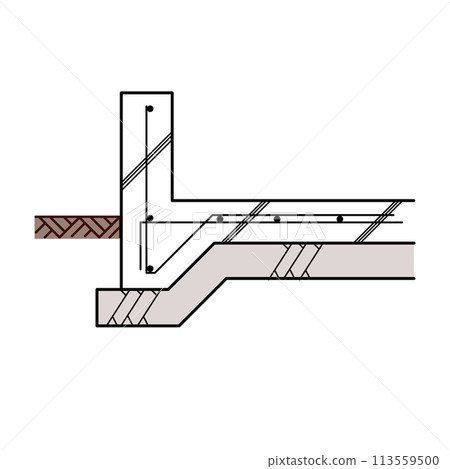 Illustration of a cross section of a house foundation 113559500