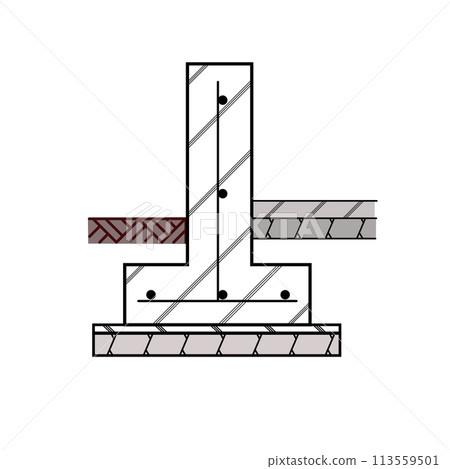 Illustration of a cross section of a house foundation 113559501
