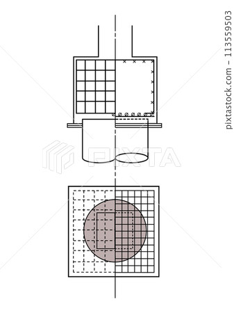 Illustration of a cross section of a pile foundation 113559503