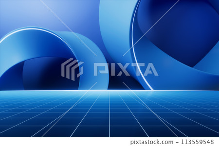Blue curve geometry background, 3d rendering. 113559548