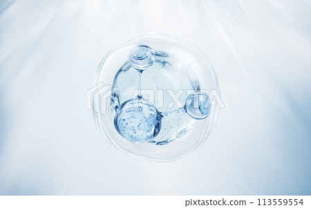 Molecule and water bubble, 3d rendering. 113559554