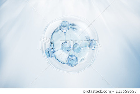 Molecule and water bubble, 3d rendering. 113559555