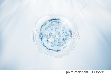 Molecule and water bubble, 3d rendering. 113559556