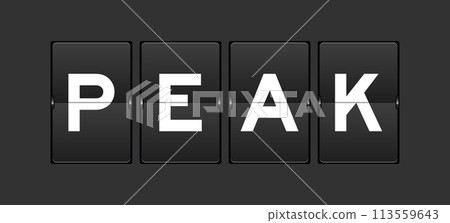 Black color analog flip board with word peak on gray background Black color analog flip board with word peak on gray background 113559643