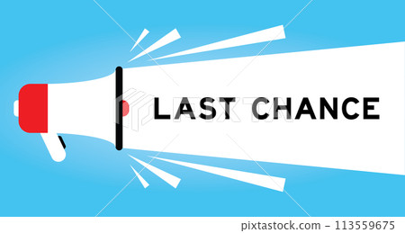 Color megaphone icon with word last chance in white banner on blue background Color megaphone icon with word last chance in white banner on blue background 113559675