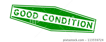 Grunge green good condition word hexagon rubber seal stamp on white background 113559724