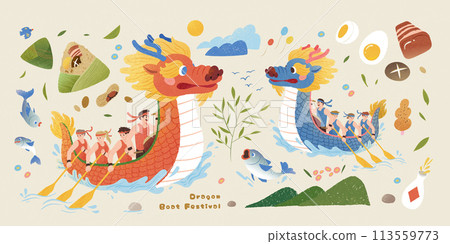 Dragon boat race element set 113559773