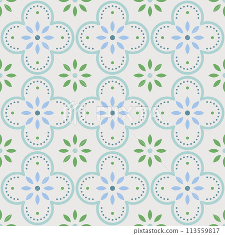 Seamless pattern floral tile grid wallpaper decorative flower geometric shape simple delicate repetitive 113559817