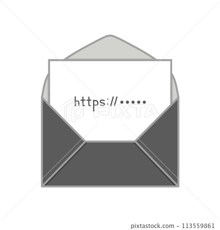 一個黑色西式信封，裡面裝有一張寫有 URL 的紙（https、open、letter、email） 113559861
