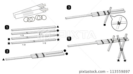 How to make a handmade toy chopstick gun - Monochrome toned 3D illustration 113559897