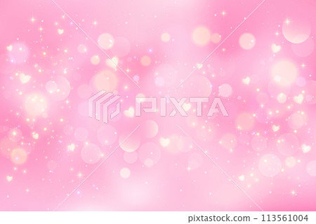 Pink lovely background with hearts bokeh and glitter. Pastel vector fantasy gradient for Valentine Day. Romantic blurred sky with sparkles and stars 113561004