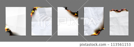 Burnt fire paper. Flame page edge design vector 113561153