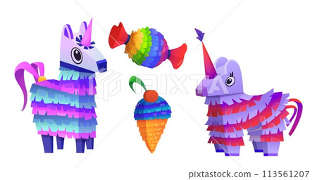 Mexican pinata game icon for birthday party vector Mexican pinata game icon for birthday party vector 113561207