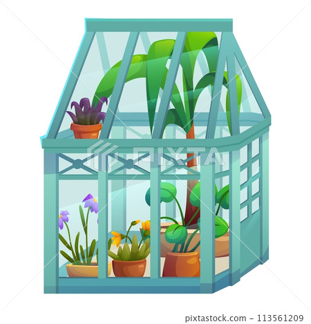 Plant in glass greenhouse garden isometric vector 113561209