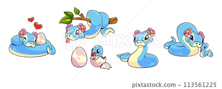 Cute snake parent character with baby cartoon 113561225