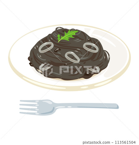 盤子裡的墨魚汁義大利麵 盤子裡的墨魚汁義大利麵 113561504