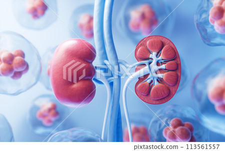 Kidney with biology and health care concept, 3d rendering. 113561557