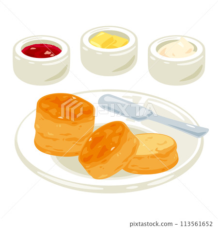 烤餅和果醬放在盤子上 烤餅和果醬放在盤子上 113561652