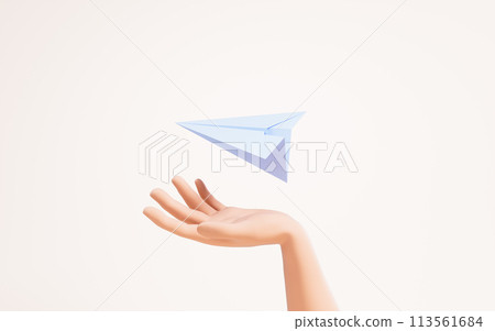 Paper plane in a hand, 3d rendering. Paper plane in a hand, 3d rendering. 113561684