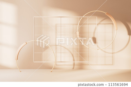 Empty room with geometry shapes, 3d rendering. Empty room with geometry shapes, 3d rendering. 113561694
