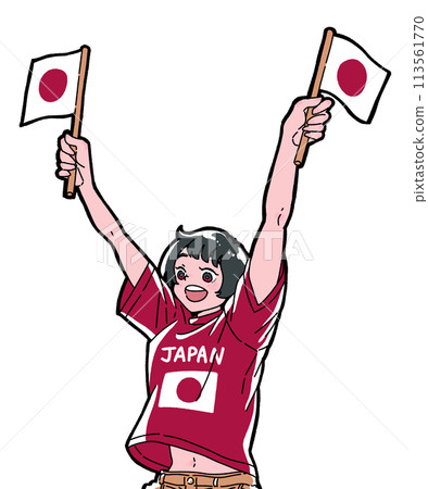 Girls cheering for the Japanese national team 113561770