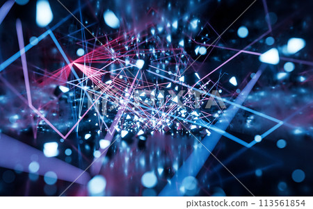 Glowing neon lines tunnel, 3d rendering. 113561854