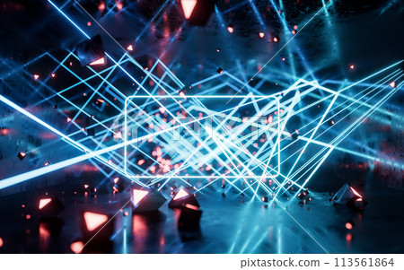 Glowing neon lines tunnel, 3d rendering. 113561864