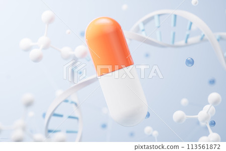 Medical capsule and biological concept background, 3d rendering. 113561872