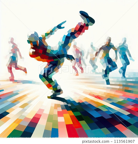 Hip-hop dancer in color block isolated with Generative AI. Hip-hop dancer in color block isolated with Generative AI. 113561907