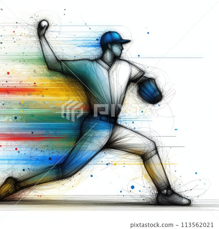 Baseball player in watercolor illustration with Generative AI. 113562021