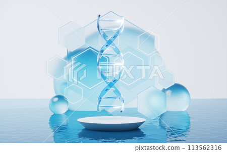 DNA structure and water surface, 3d rendering. 113562316