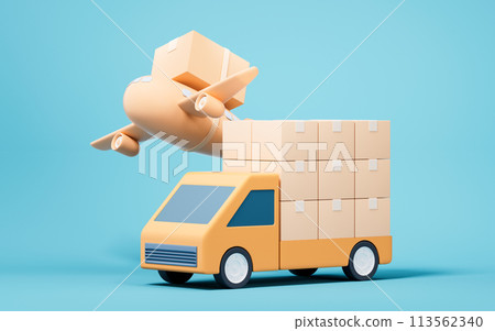 Plane and transportation with cartoon style, 3d rendering. Plane and transportation with cartoon style, 3d rendering. 113562340