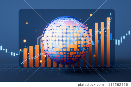Digital earth with financial graph, 3d rendering. Digital earth with financial graph, 3d rendering. 113562556