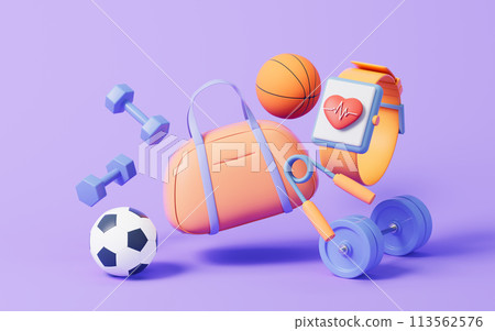 Fitness with cartoon style, 3d rendering. 113562576